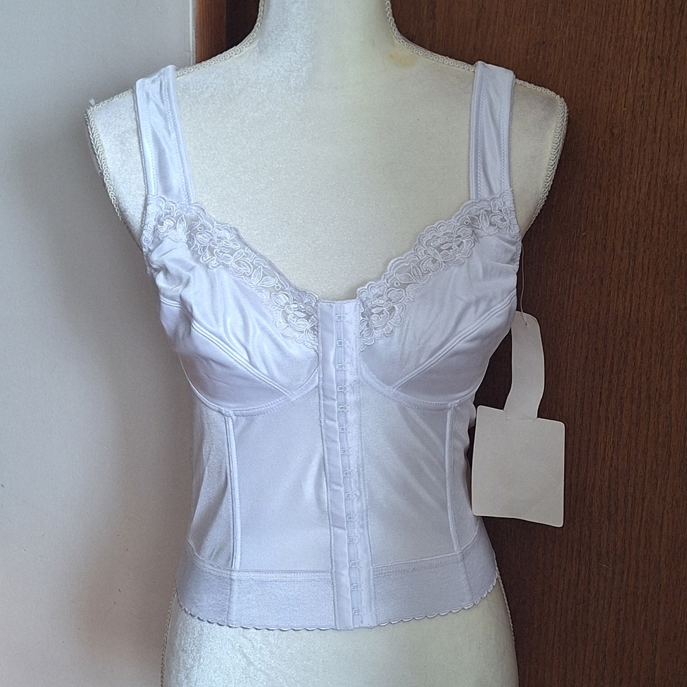 Plusform 40D Instant Shaping Full Figure Long Line White Slimming Bra Pinup NWT